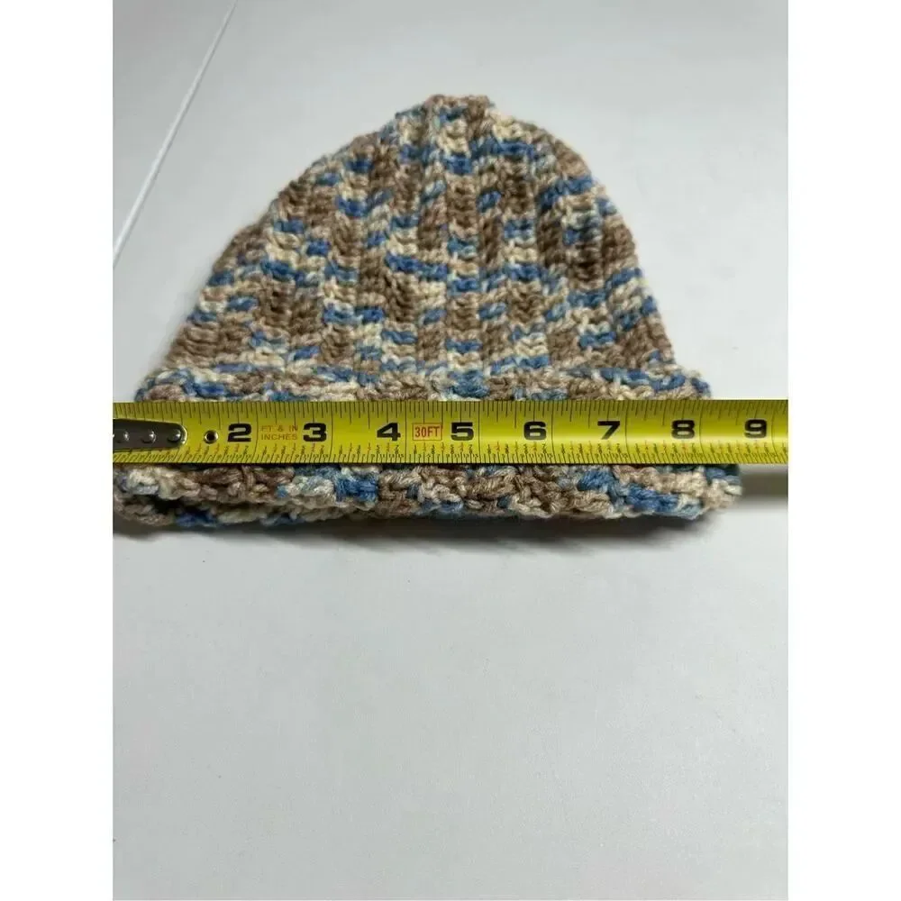Kids Unisex Handmade Beanie Hat Wool Blend One Size Blue Brown